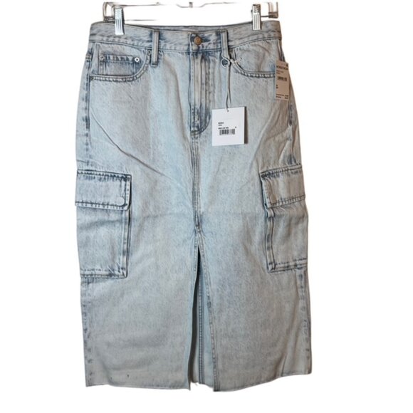 Pistola McKayla Low Slung Cargo Denim Skirt Acid Wash Size 28 NWT - Picture 1 of 8